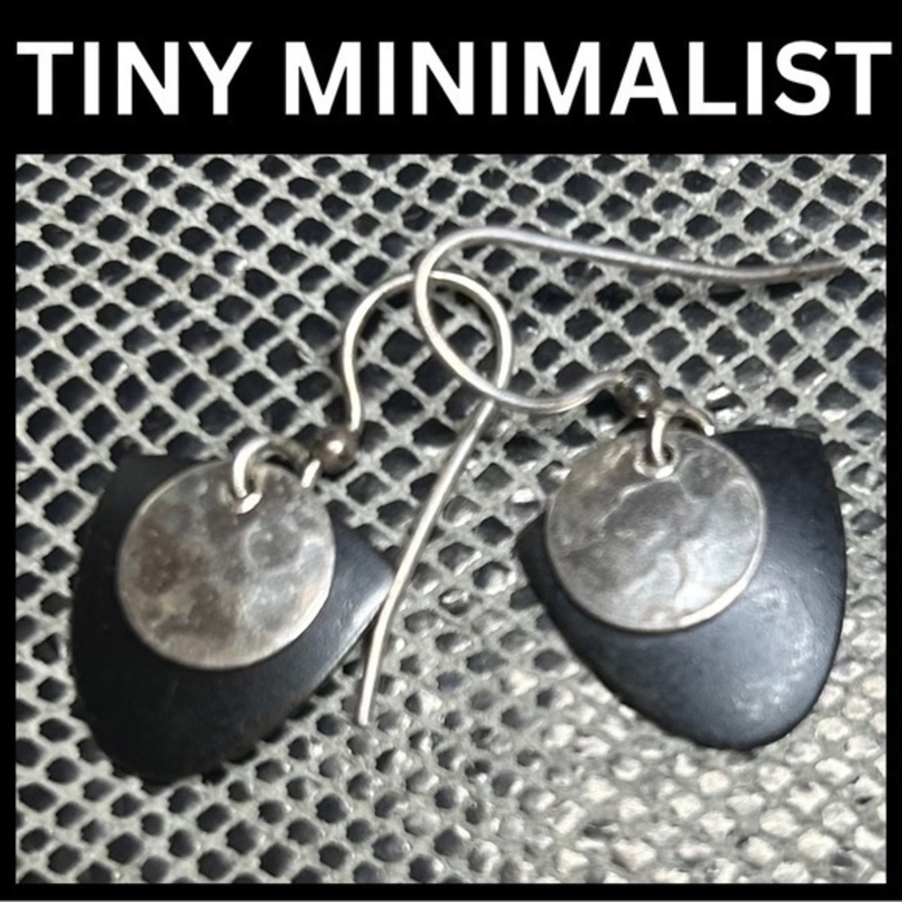 Tiny Minimalist Black and Silver Earrings